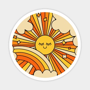 The Happiest Sun Retro Groovy 70s Orange Yellow Magnet